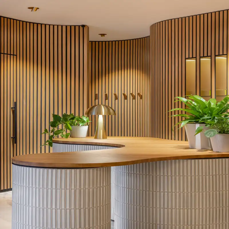 Modern wood cladding wall project done in Mirdif residential villa – Dubai