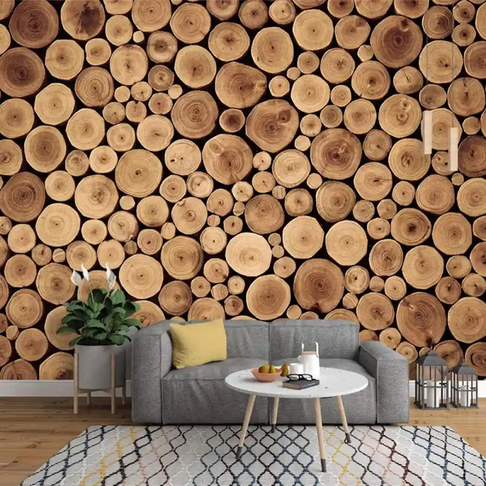 Natural wood-textured wallcovering installed in a stylish Dubai interior space