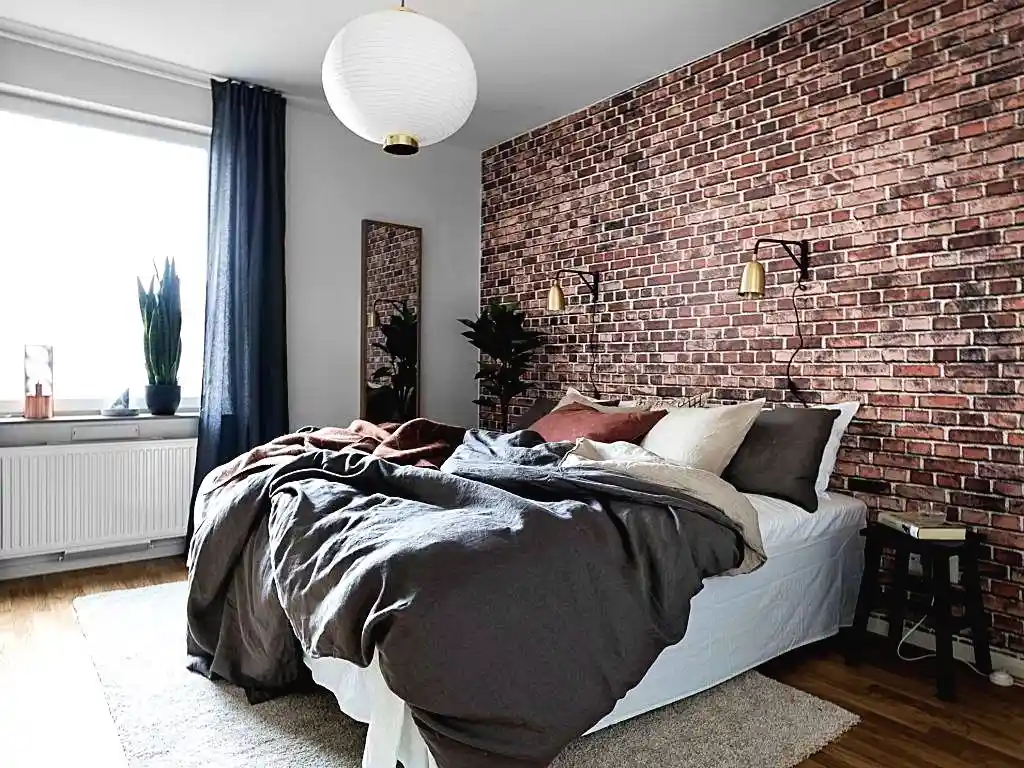 Realistic red brick wallpaper for modern interior walls completed project in dubai